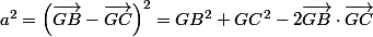 a^{2}=\left(\overrightarrow{GB}-\overrightarrow{GC}\right)^{2}=GB^{2}+GC^{2}-2\overrightarrow{GB}\cdot\overrightarrow{GC}